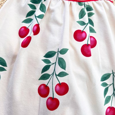 Vestido Cerejinhas com Passamanaria Floral - Areia e Vermelho